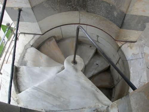 Vue plongeante de la cage d'escalier en colimaçon