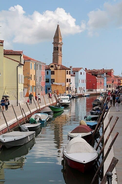 Perspective sur le canal et les façades de Burano